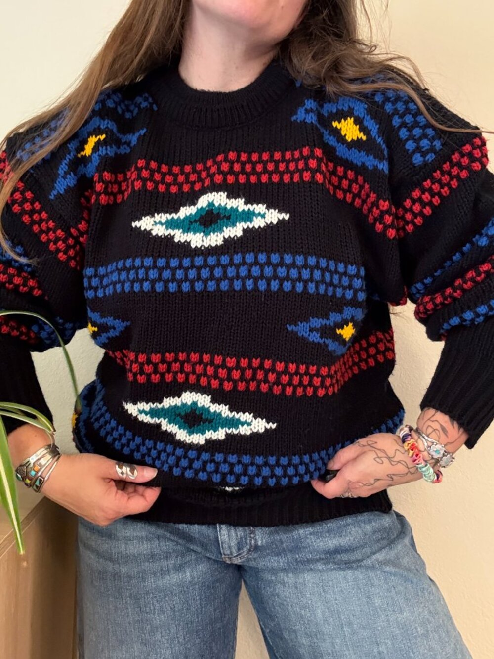 Vintage 90s Bright Geometric Bolt Pullover Sweater
